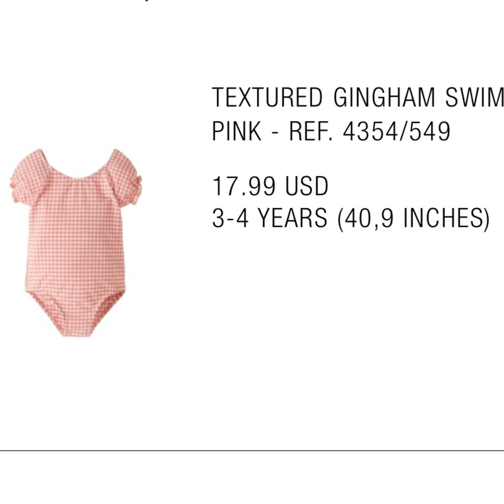 Zara 3T pink gingham textured swimsuit